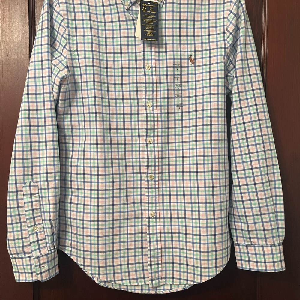 Polo Ralph Lauren Blue and Green Plaid Shirt MENS Small Slim Fit NWT